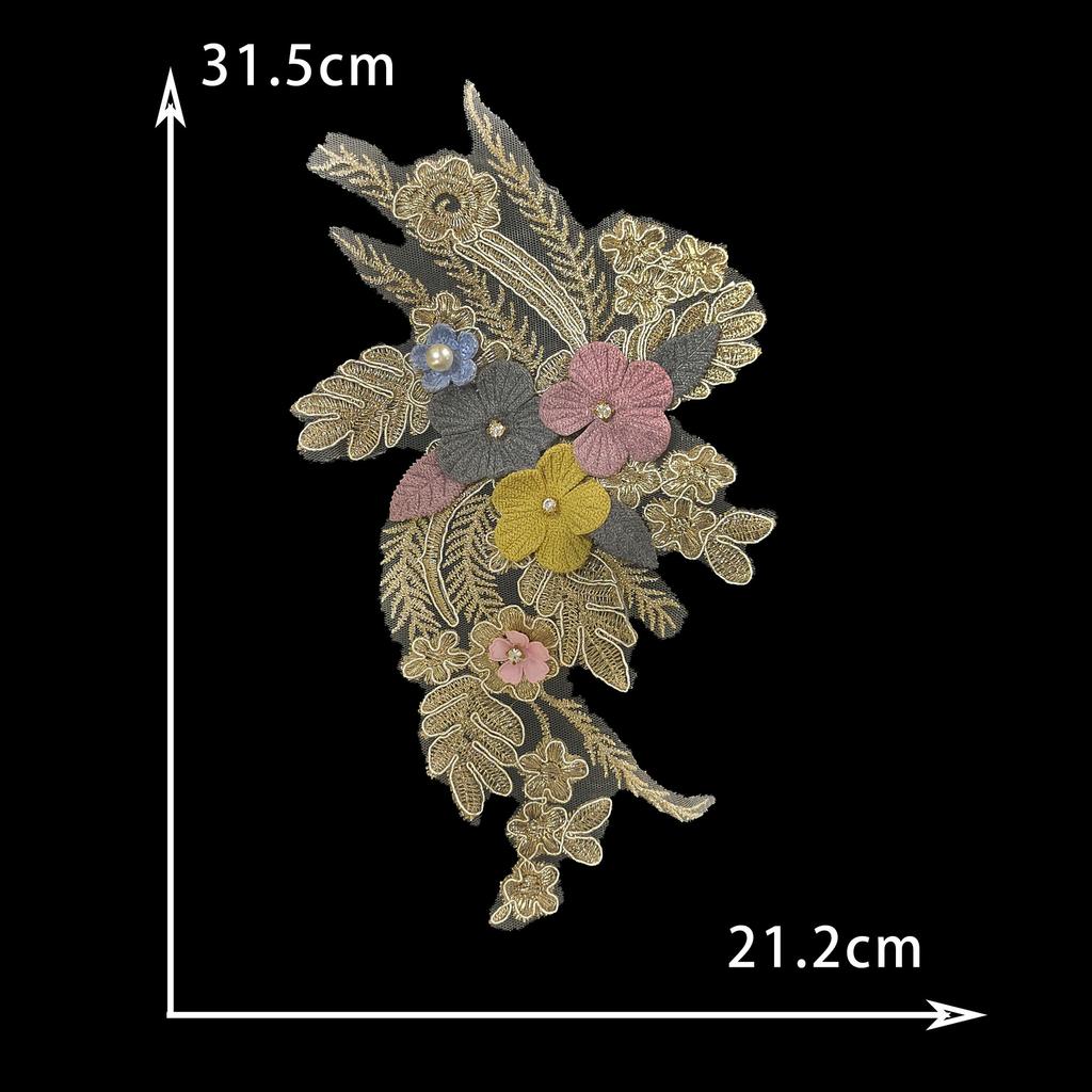 Golden Yellow I Water-Soluble Embroidery Three-Dimensional Lace Bead Sticky Flower Diy Sewing Decoration With Clothing Accessories Lace