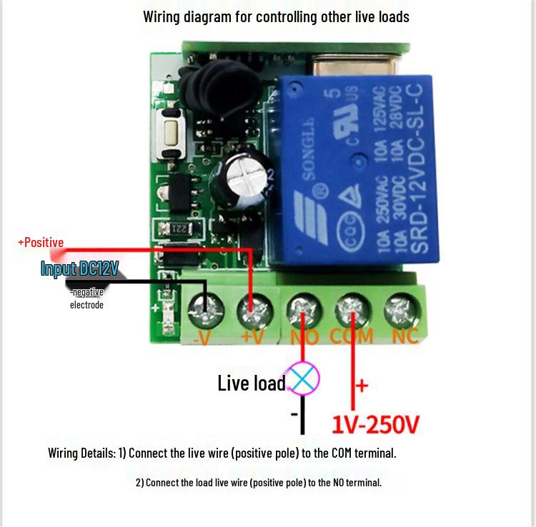 DC12V Remote Control Switch for Car Horn, Electric Lock: 10A Learning Code Receiver, Single Channel, Momentary Control.