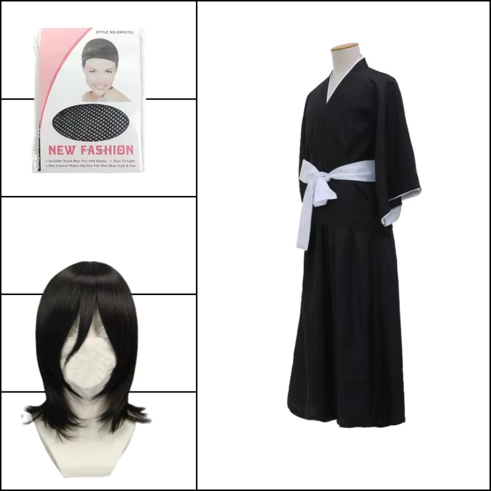 BLEACH Kuchiki Rukia Shinigami Cosplay Kostuum Pruik Schoenen Set Anime Halloween Voor Vrouw Mannen Kleding L 40