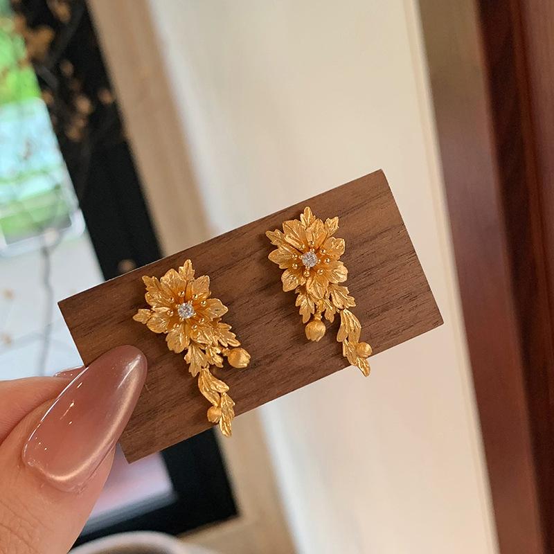 Винтажные Распускающиеся Блестящие Точечные Алмазные Цветочные Браслеты для женщин Легкая Роскошь Изысканные Серьги Красивые Банкетные Наборы