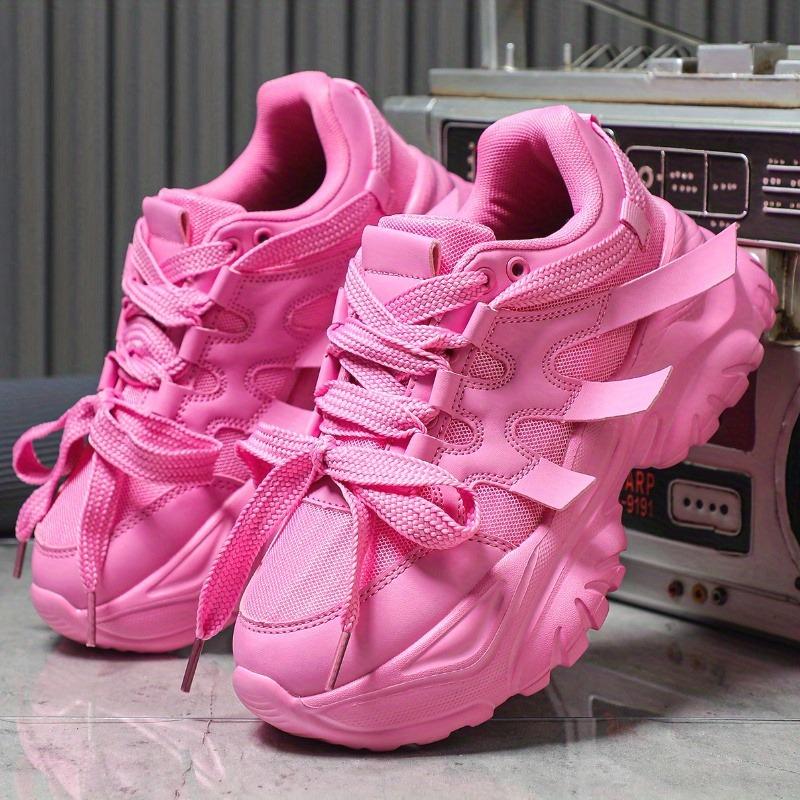 Fashion Autumn Mesh Pink Platform Sneakers Chunky Breathable Casual Shoes Woman Shoes Slip On Thick Sole Ladies Shoes Height Increase