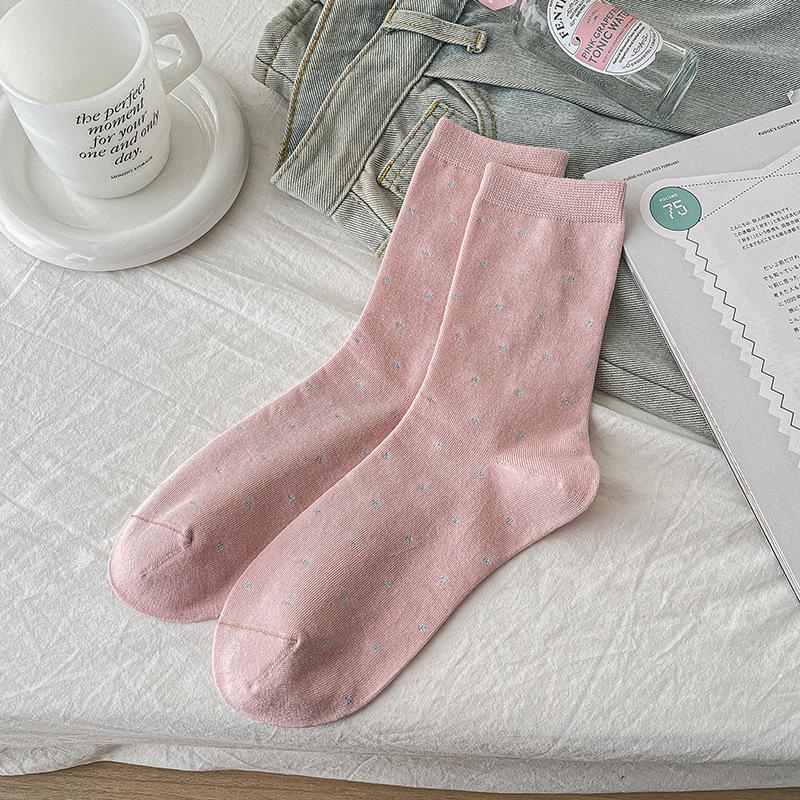 Female Autumn Simple Wave Dot Stars Boneless Tube Stack Socks
