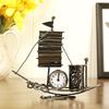 1pcs Creative Iron Art Clock Crafts Sailing Pen Holder Multi-function Living Room Decoration Student