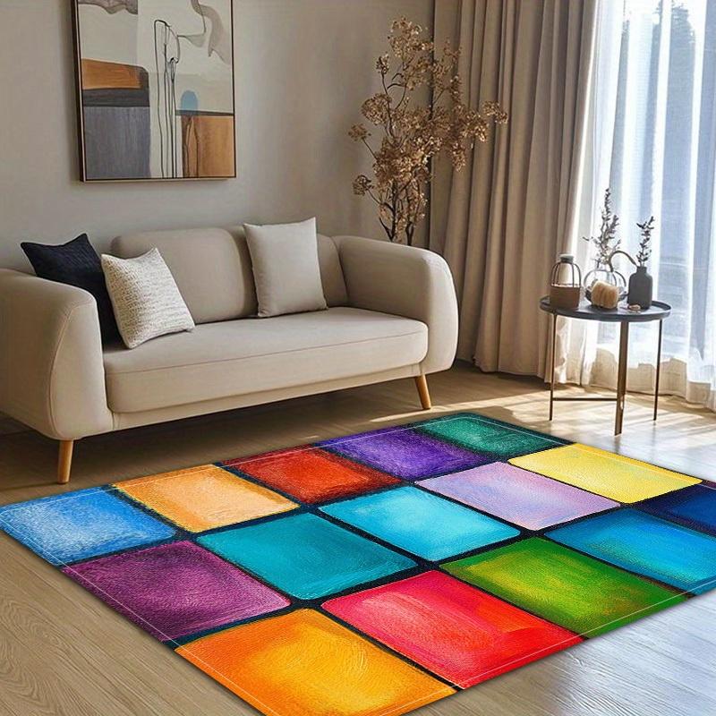 Geometric Rainbow Area Rug Colorful Modern Boho Living Room Mat Home Decoration Piece Vibrant Pop Art Carpet for Indoor Playroom