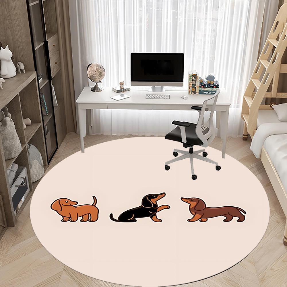 1 st Dvärgtaxvalpar Kontor Rund Matta, Under Kontorsstolar Sovrum Vardagsrum Heminredning, Rumsdekor