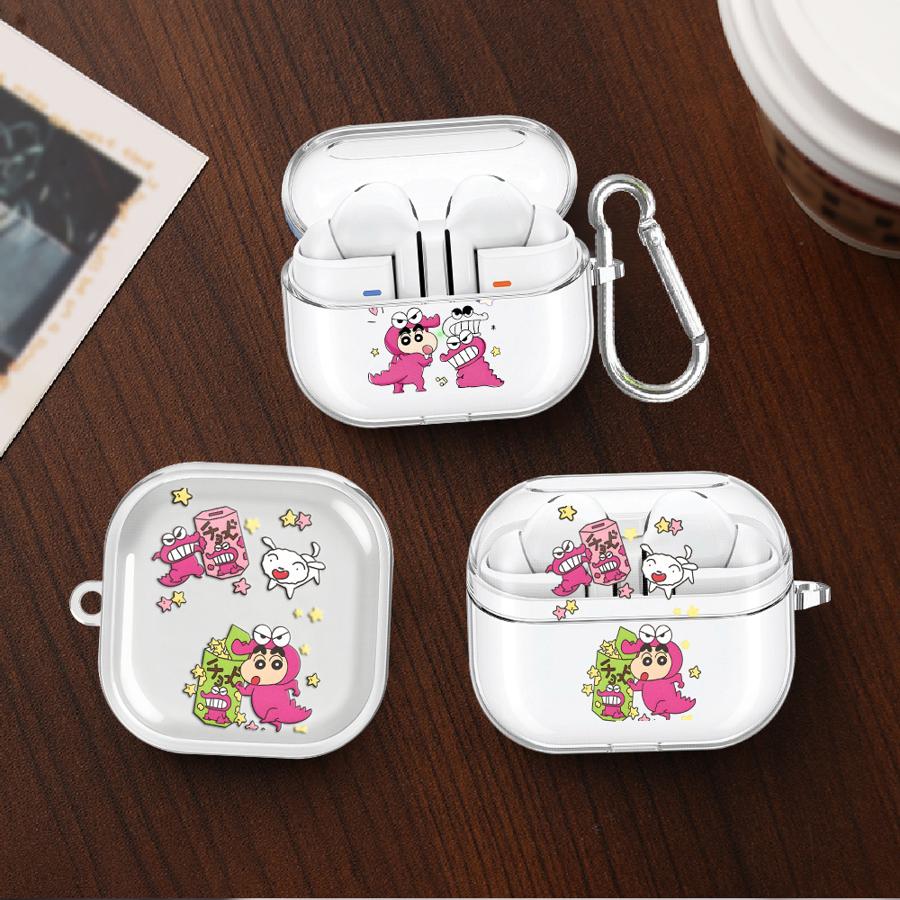 Case For Samsung Galaxy Buds 2 4Pro 4 Pro 3 FE 2Pro 3Pro Live Clear Earphone Cases Cover With Hook Crayon Shin-Chan Anime