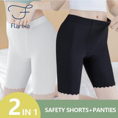 2-in-1-Sicherheitshose aus Eisseide mit hoher Taille, dünne, atmungsaktive, schmal geschnittene Damen-Sommershorts mit doppeltem Schritt und gewelltem Rand