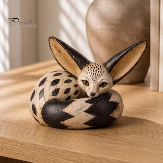 Kleine Skulpturen für das Wohnzimmer Fuchsfigur Sitzende Ruhehaltung, Holzgeschnitzter Stil Harz-Tierstatue, Elegante Wüsten-Dekoration Schreibtisch Zuhause