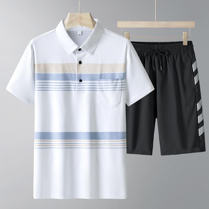 Middle Aged And Elderly Sports Suit Men's Casual Ice Silk Short Sleeved Men's Two-piece Set