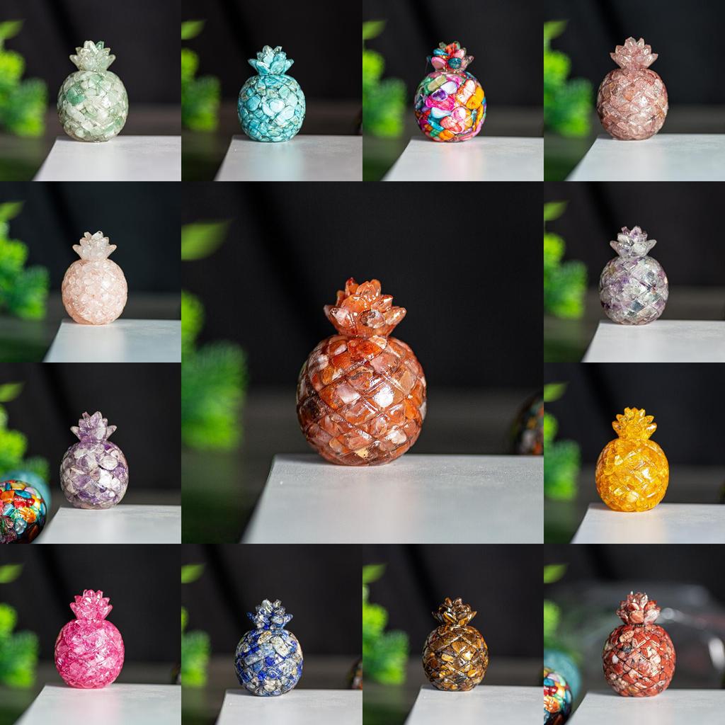 Natural Crystal Resin Pineapple Figurine With Lucky Symbol For Office Desk Decor Gift For Friends