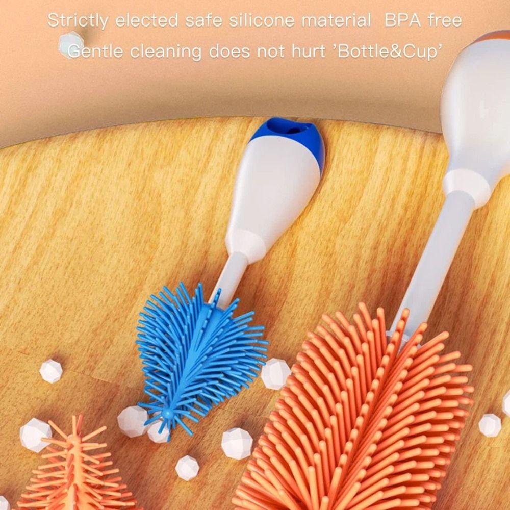 Conjunto de escova para mamadeira com rotação de 360 graus, cabo longo, limpadores de mamadeira de silicone, canudos