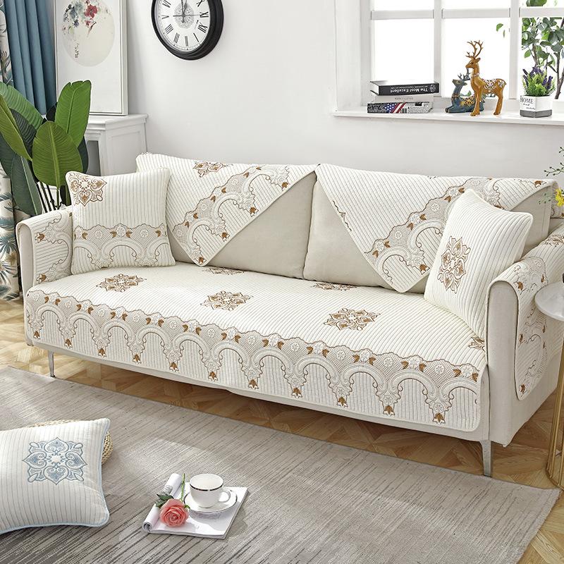 Pure Cotton Sofa Cushion for All Seasons, Cotton Fabric Non-slip Cushion Cover, Simple Modern Set Cover, Seat Cushion All-inclusive