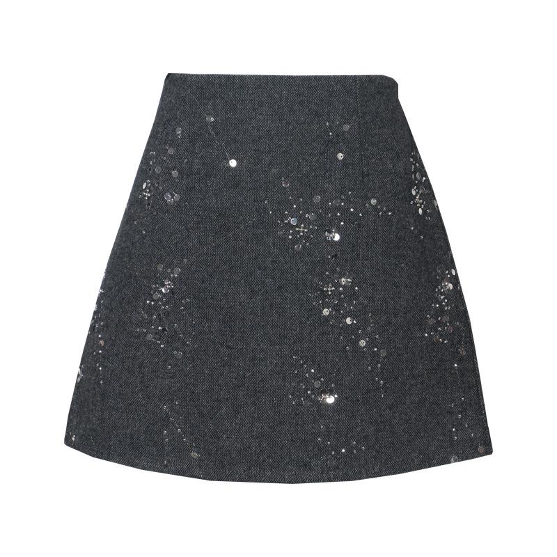 2025 Winter Beaded Sequin High-Waist A-line Skirt - Slim Fit, Anti-Exposure, Hip-Hugging Design