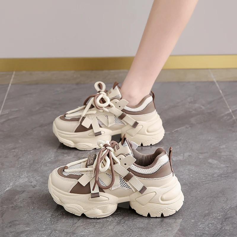 Fashion New Women's Summer Thin Breathable Slip-on Flats Petite Size Increasing Slimming Round Toe Bottom Lightweight Network Face Shoes