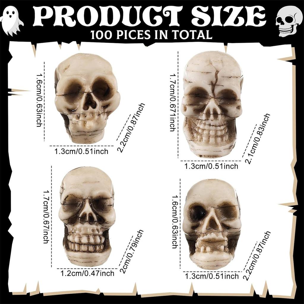 Mini Skull Figurine Miniature Skeleton Head Table Decor Micro Landscape Figure Halloween Prank Props Haunted Dollhouse Decor