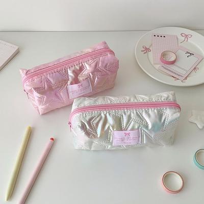 Quilted Storage Bag Pencil Case Glossy Makeup Bag Y2K Star Stationery Bag  Desktop Storage