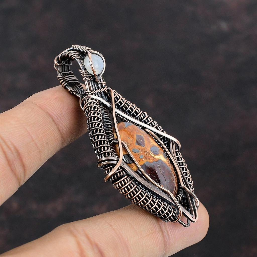 Bauxite Pendant Copper Wire Wrapped Pendant Rainbow Moonstone Pendant Gemstone Copper Jewelry Gift For Mother Handmade Pendant Wire Jewelry