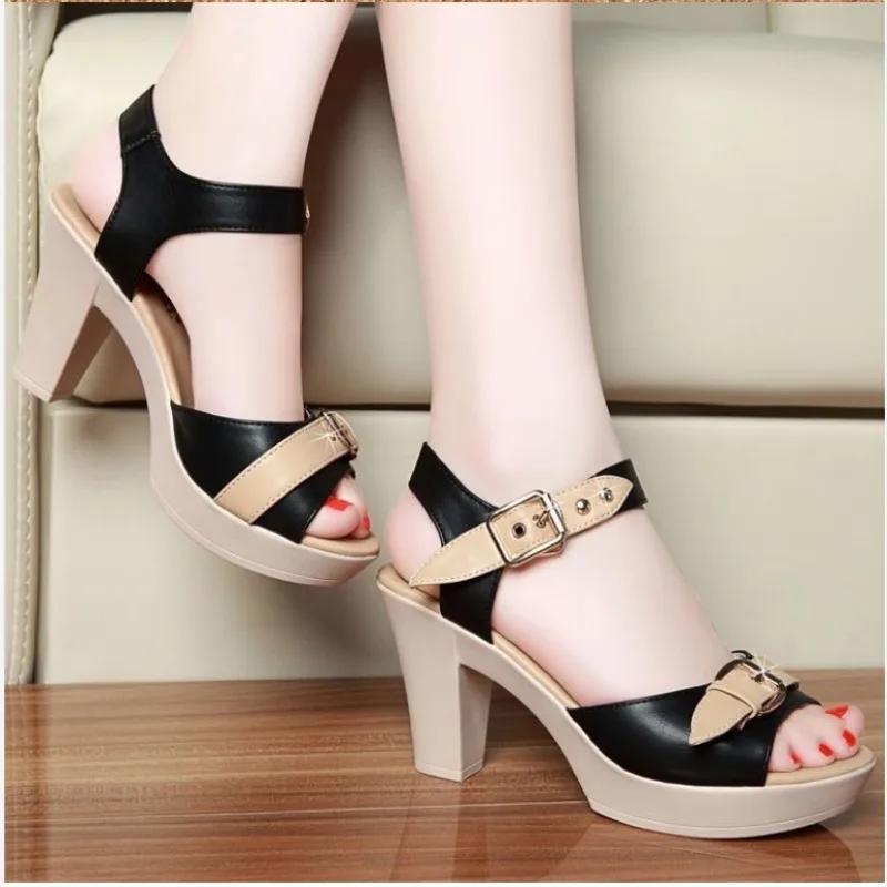 

Fashion 2024 Classics Ladies Shoes Buckle Strap Women s Sandals Summer Office Sandals Women Mixed Colors High Heels Platform Shoes Women 40 чёрный