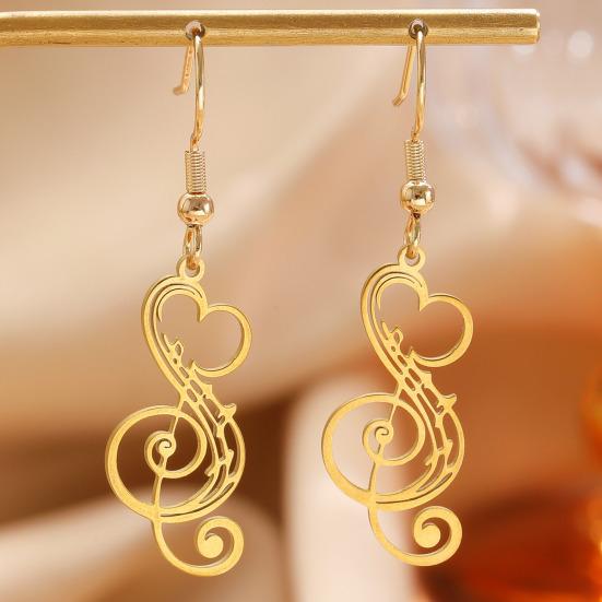 1 Pair Women Earrings 304 Stainless Steel Lightweight Hollow Design Music Note Heart Shape Hook Earrings Jewelry Gift