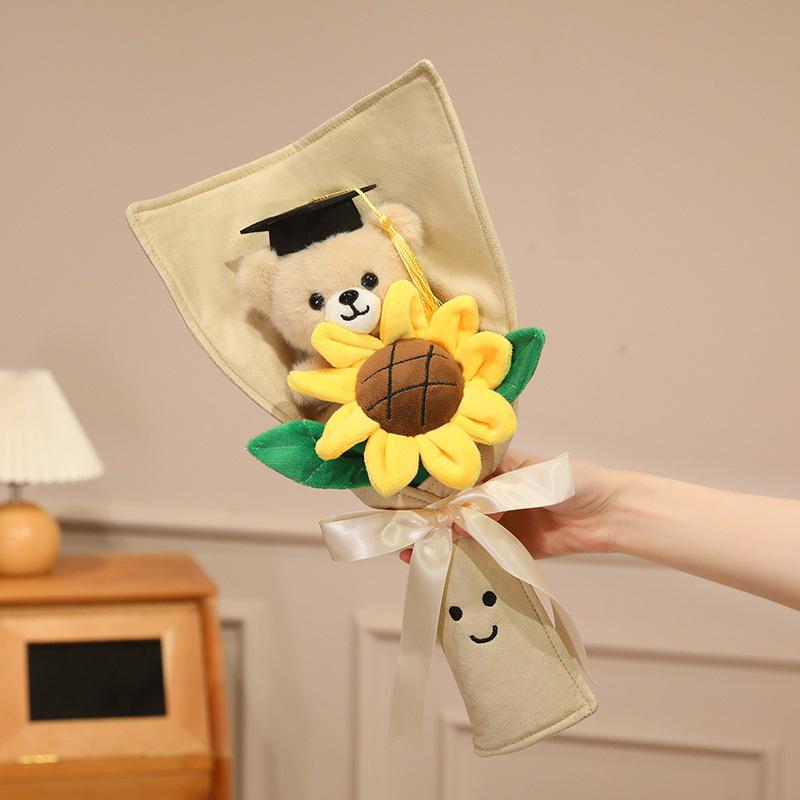Graduation Sunflower Bear Bouquet - Doctor Bear Plush & Student Gift 40cm