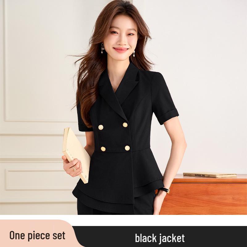 Women's Summer Short-Sleeve Suit Set - Elegant, High-End Professional Attire for Front Desk Managers