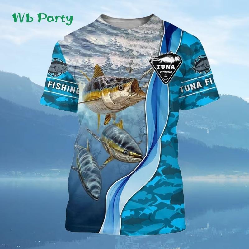 Men Shirts Graphic Tee Fish Print Short Sleeved T-shirt for Men Fish Graphic