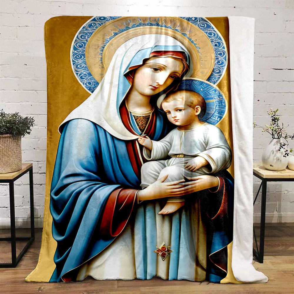 Religious Madonna Child Throw Blanket  Printed Blanket for Living Room Bed Couch lunch break Soft Cozy Blanket for Friend's festival Gift