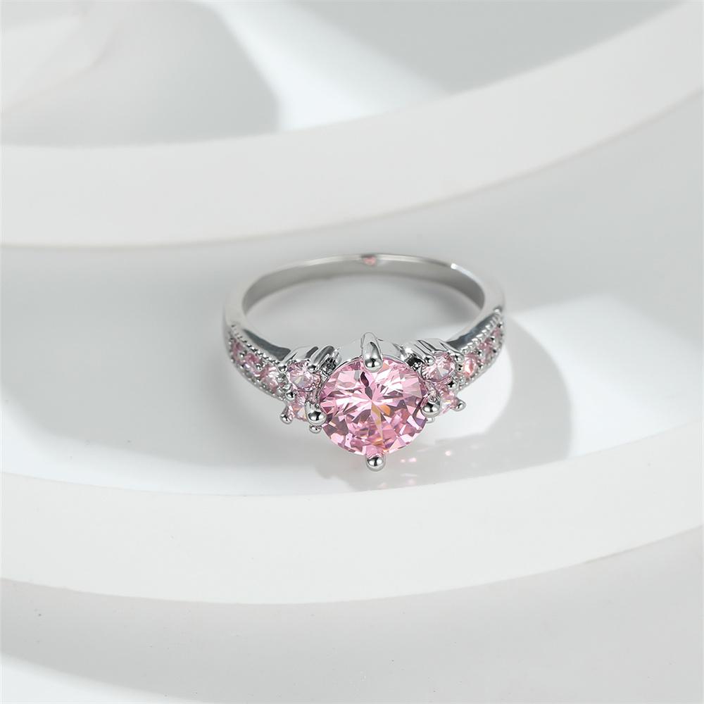 Elegant Pink Crystal Red Zircon Round Stone Engagement Rings For Women Vintage CopperColor Wedding Band Birthstone Jewelry Gift