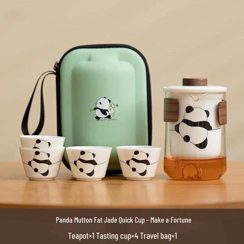 SW Panda Ceramic Travel Tea Set (1 Pot, 4 Cups)