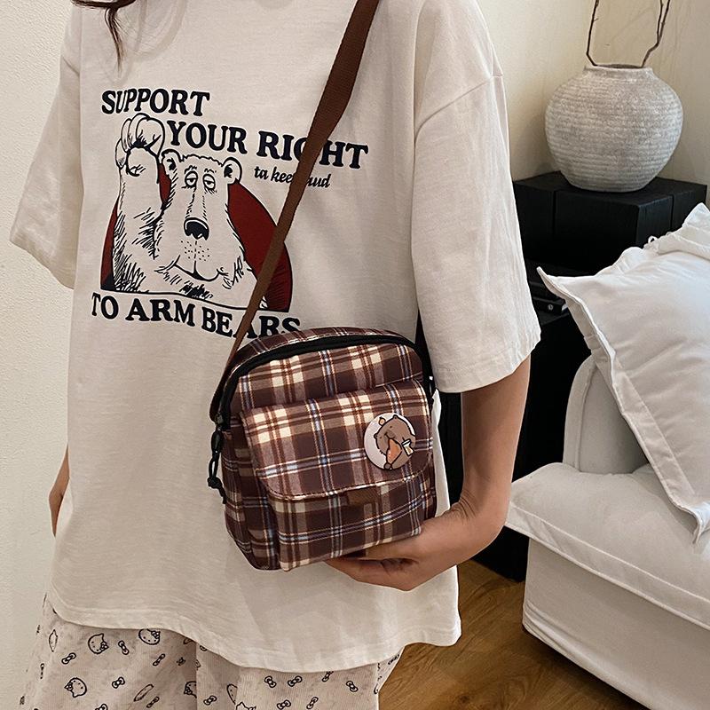 Woolen Plaid Retro Small Square Bag Niche Casual Shoulder Bag Messenger Bag Popular Bag