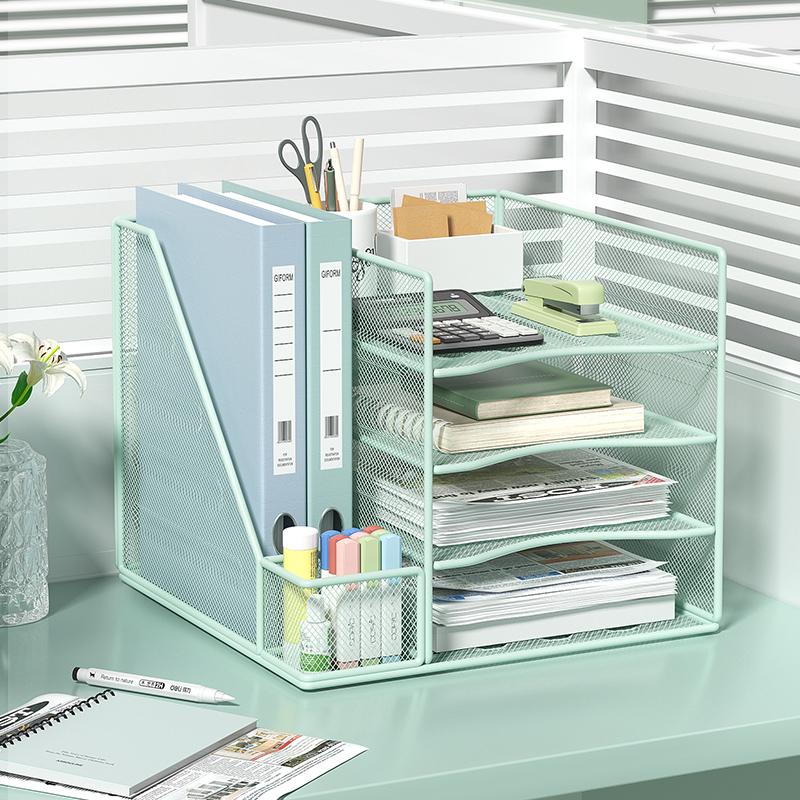Office desktop file rack metal bookstand Multi-function integrated storage rack Office supplies folder storage box Multi-layer