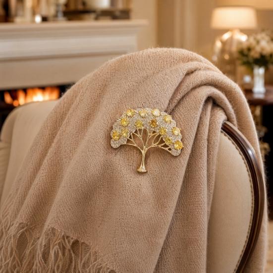 Jijijing Brooch Pin, Wishing Tree Design Lapel Pin with Sparkling Layered Rhinestones, Hollow Branches Badge for Suits Coats Cheongsam Banquets