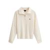 GAP Women's Bear Embroidery Zip Stand Collar Cable Knit Sweater
