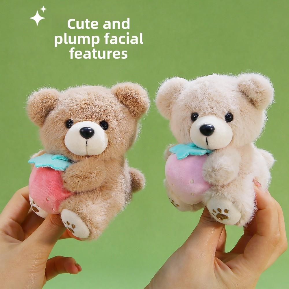 Cute Bear Plush Toy With Strawberry Decoration For Bag Accessories And Collectible Gift