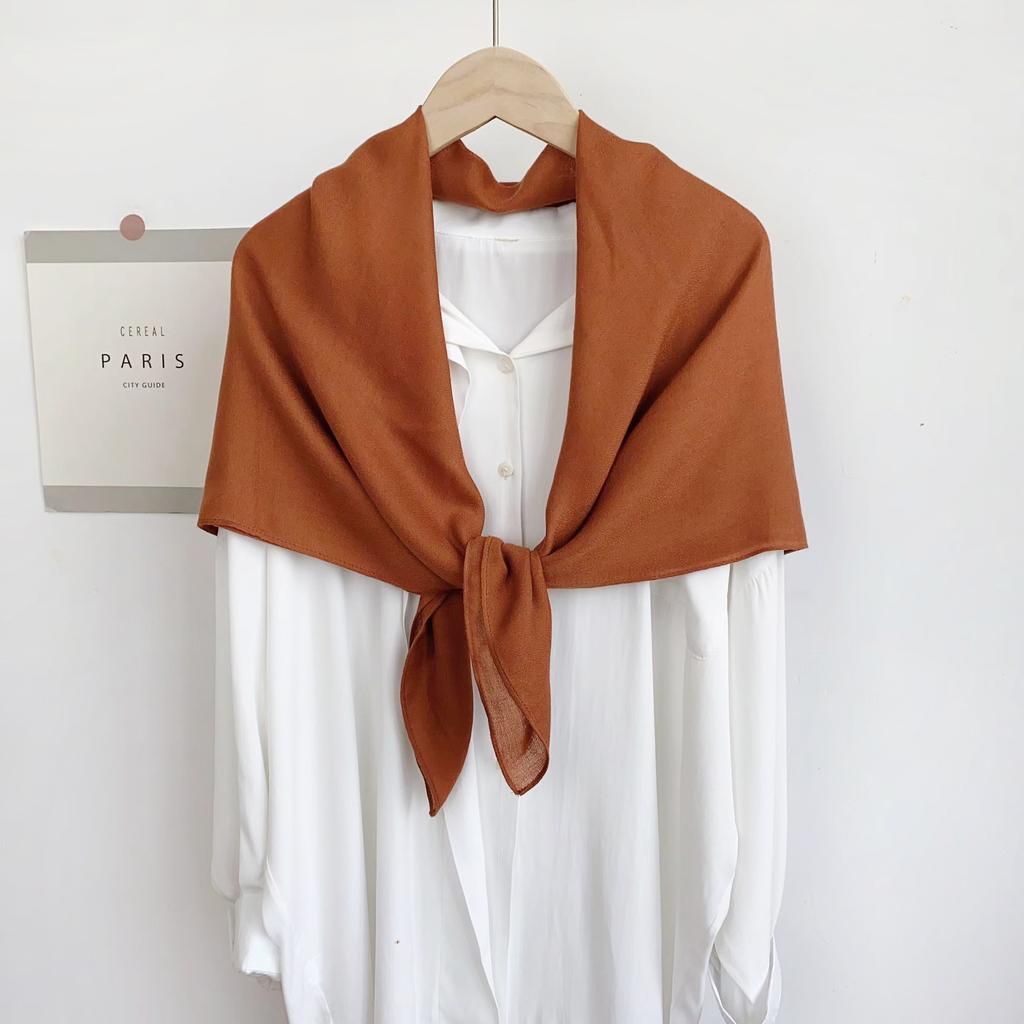 Head Scarf Solid Color Versatile Silk Scarf Women's Summer Air-conditioned Room with Cotton and Linen Shawl Simple Temperament Scarf