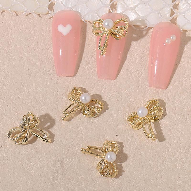 10Pcs Hollow Bowknot Nail Decoration  Metal Gold Silver Nail Charms 3D Alloy Bow Tie Jewelry Manicure Diy Art Accessor