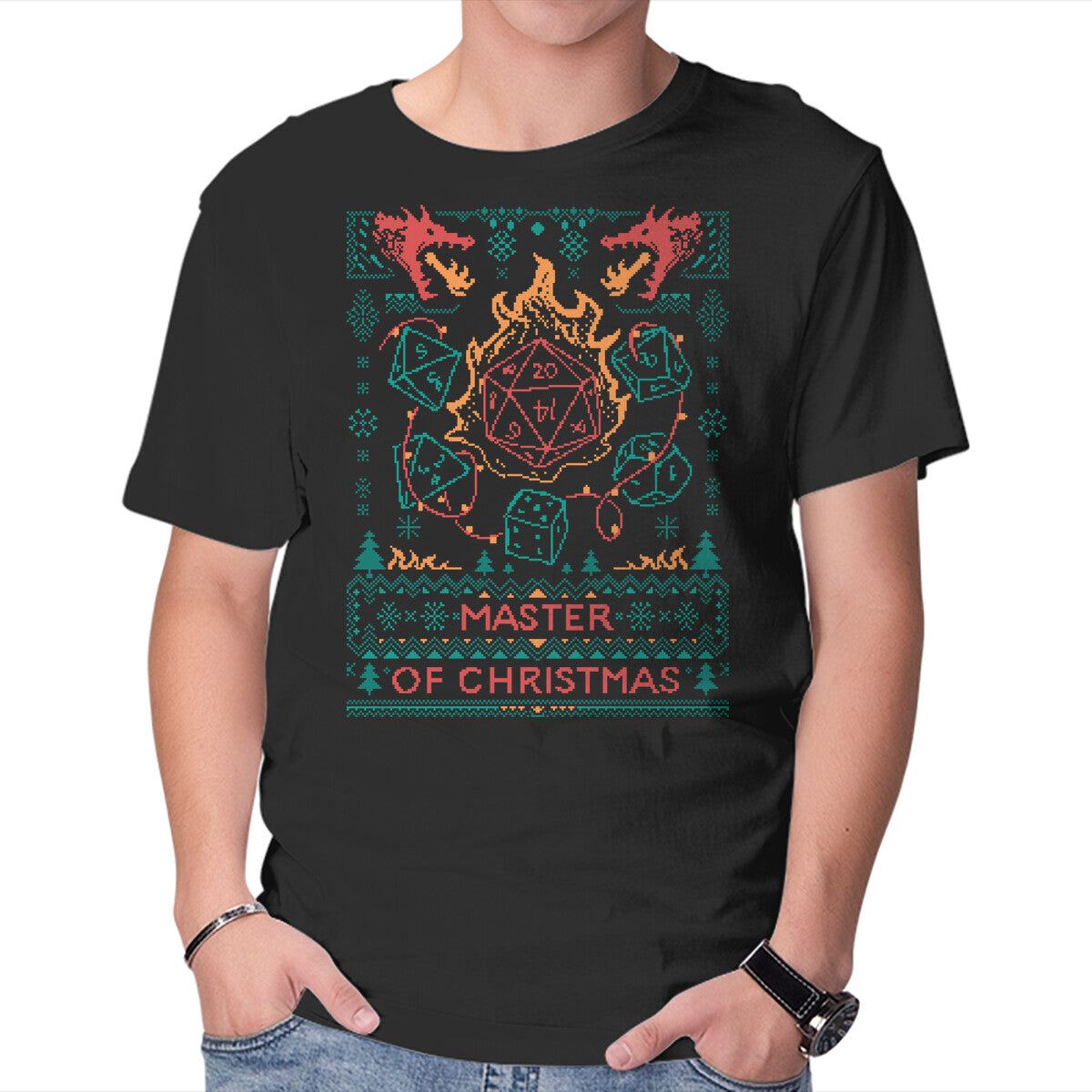 Unisex Crew Neck T-Shirt Master Of Christmas Dice Graphic Short Sleeve Casual Tee XL