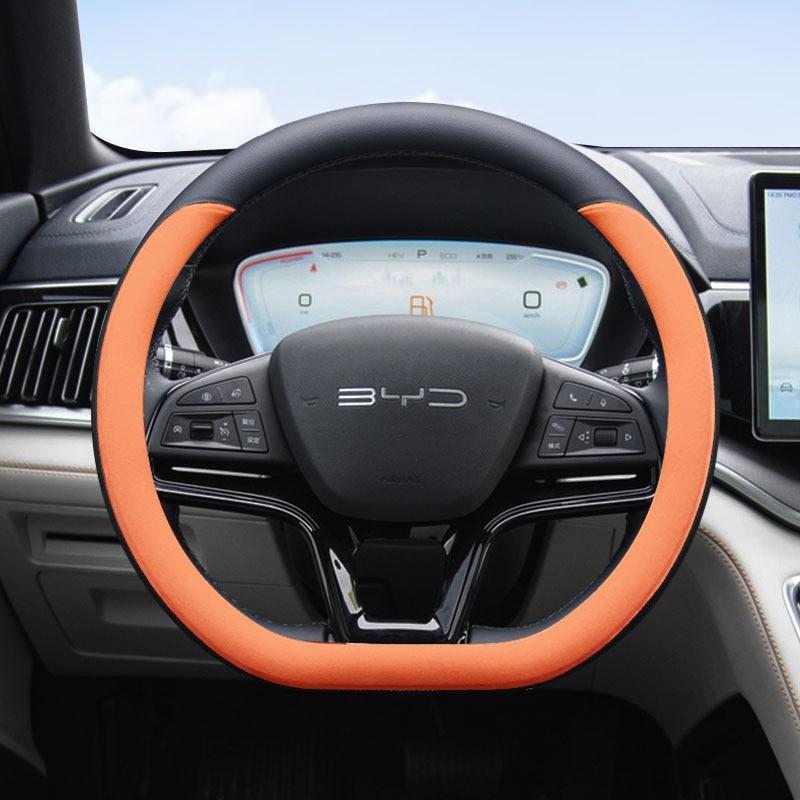 Nappa Leather Car Steering Wheel Cover BYD Song Plus Frigate 07 Qin Han EV Tang DMI Anti-slip Universal 38cm