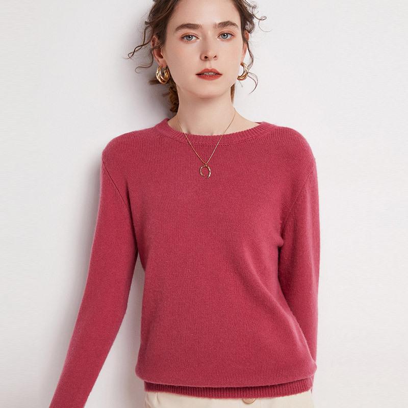 Women's Plus Size 100% Wool Thickened Round Neck Sweater - Winter Solid Color Pullover