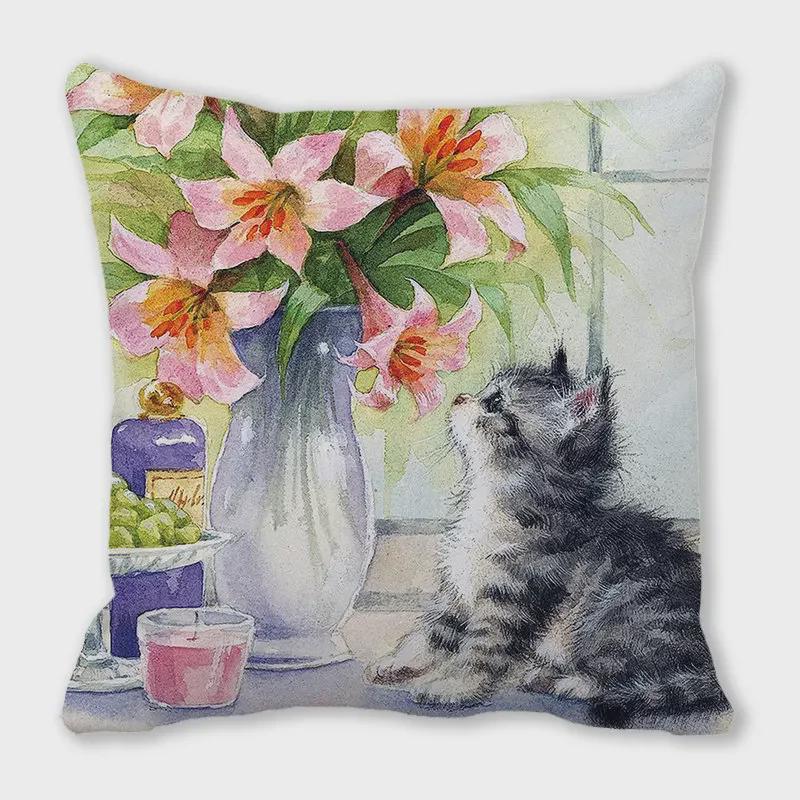 Pernă de canapea cu aspect de piele de piersică, model Crăciun Fericit, pisică și animal - ZT422