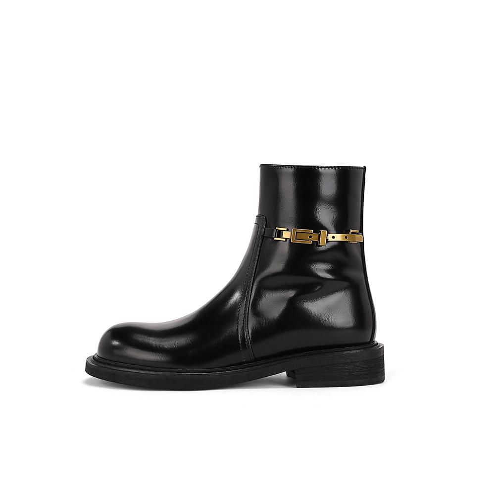 Grape mother Korean version elastic boots women's thick heels are not tired of feet versatile big head Martin boots women's side zipper short boots