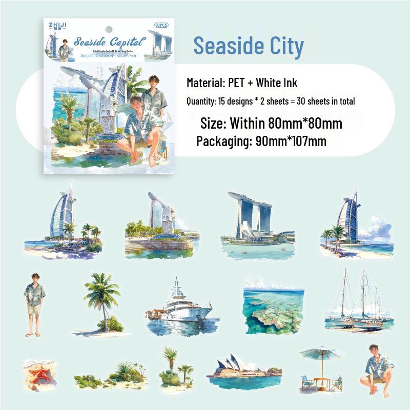 Global Tour Series: Egypt Desert PET Sticker Pack, 30 Sheets, 6 Designs