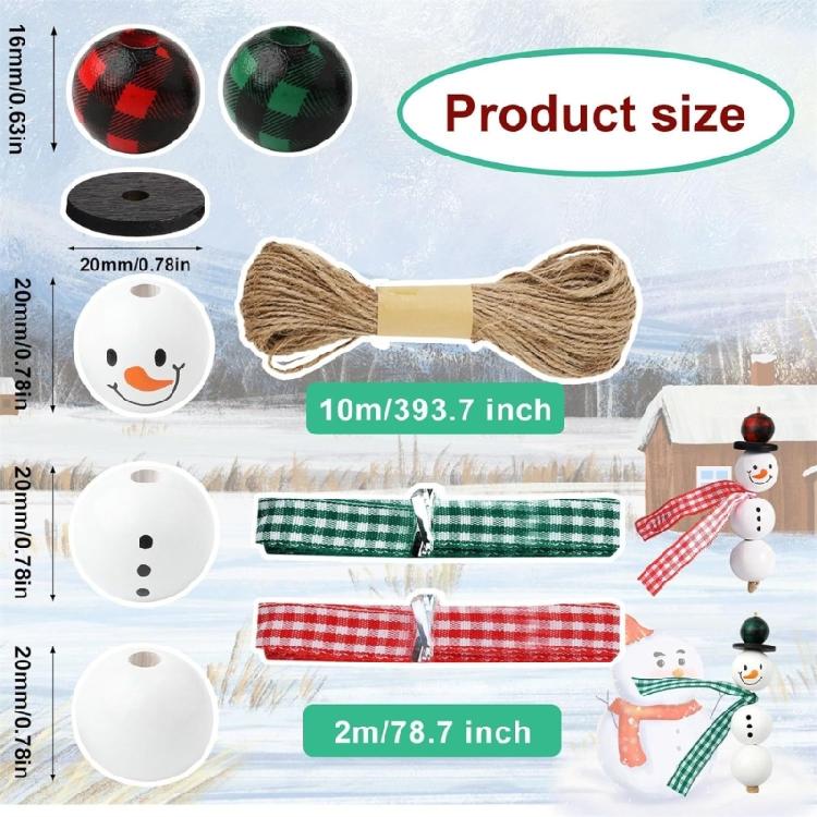 DIY Crafts Decorations Winter Wooden Beads Christmas Beads Kits with Rope Ribbon