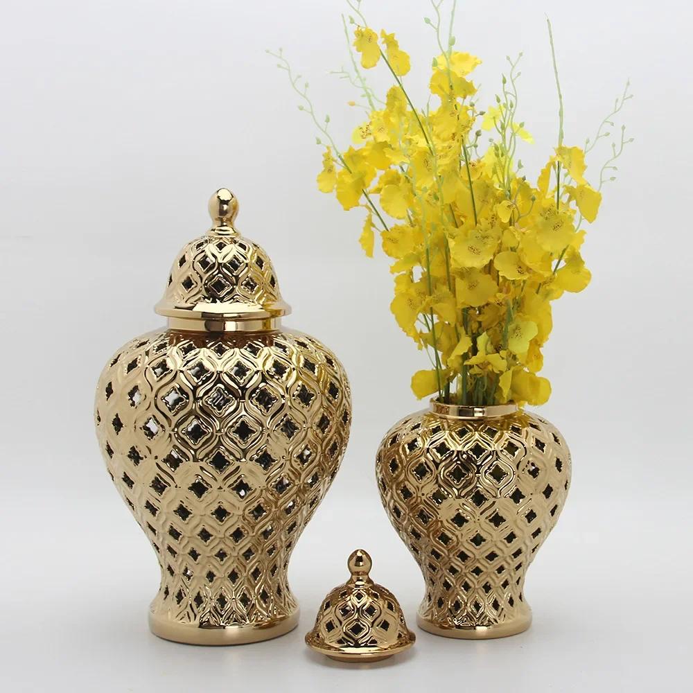 Creative Handmade Ceramics Hollow Out General Jar Candy Jar Storage Tank Gold Silver Art Decorative Jar Vase Home Living Room De