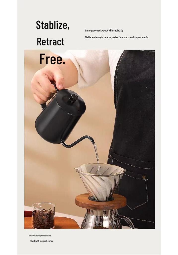 304 Stainless Steel Pour-Over Coffee Pot with Ear Handle, Narrow Spout for Home Drip Brewing