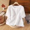 Plus Size Cotton Linen Short Sleeve T-Shirt Women's Retro Summer Loose Casual Shirt Crew Neck Tops