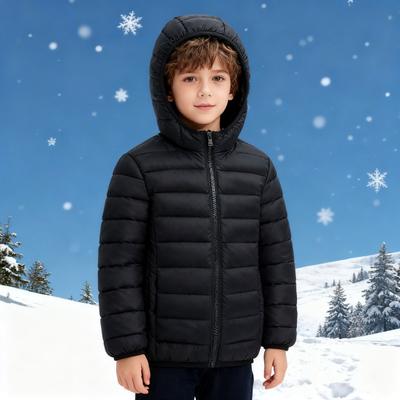 Kids Winter Coat Hooded Puffer Jacket Windproof Zipper Sport Coat Lightweight Warm Kids Fashionable Outerwear for School Outdoor Activities