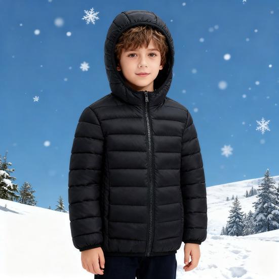 Dětský zimní kabát s kapucí, prošívaná bunda, větruodolný zip, sportovní kabát, lehký, teplý, dětské módní svrchní oblečení do školy, na venkovní aktivity