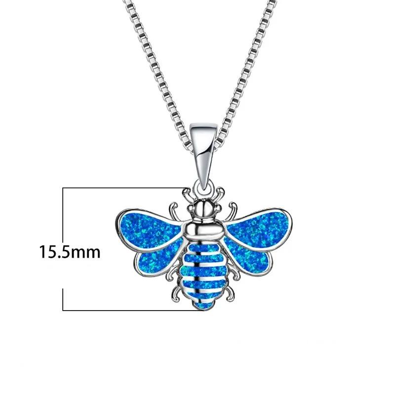 Fashion Cute Animal Bee Pendant Necklace For Women Inlay Blue Imitation Opal Necklace Wedding Jewelry Christmas Gifts for Her
