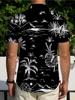 Men's Tropical Palm Print Short Sleeve Shirt - Breathable Loose Fit Beach Vacation Collar Top with Turn- Collar, Casual Summer Shirt Suitable for